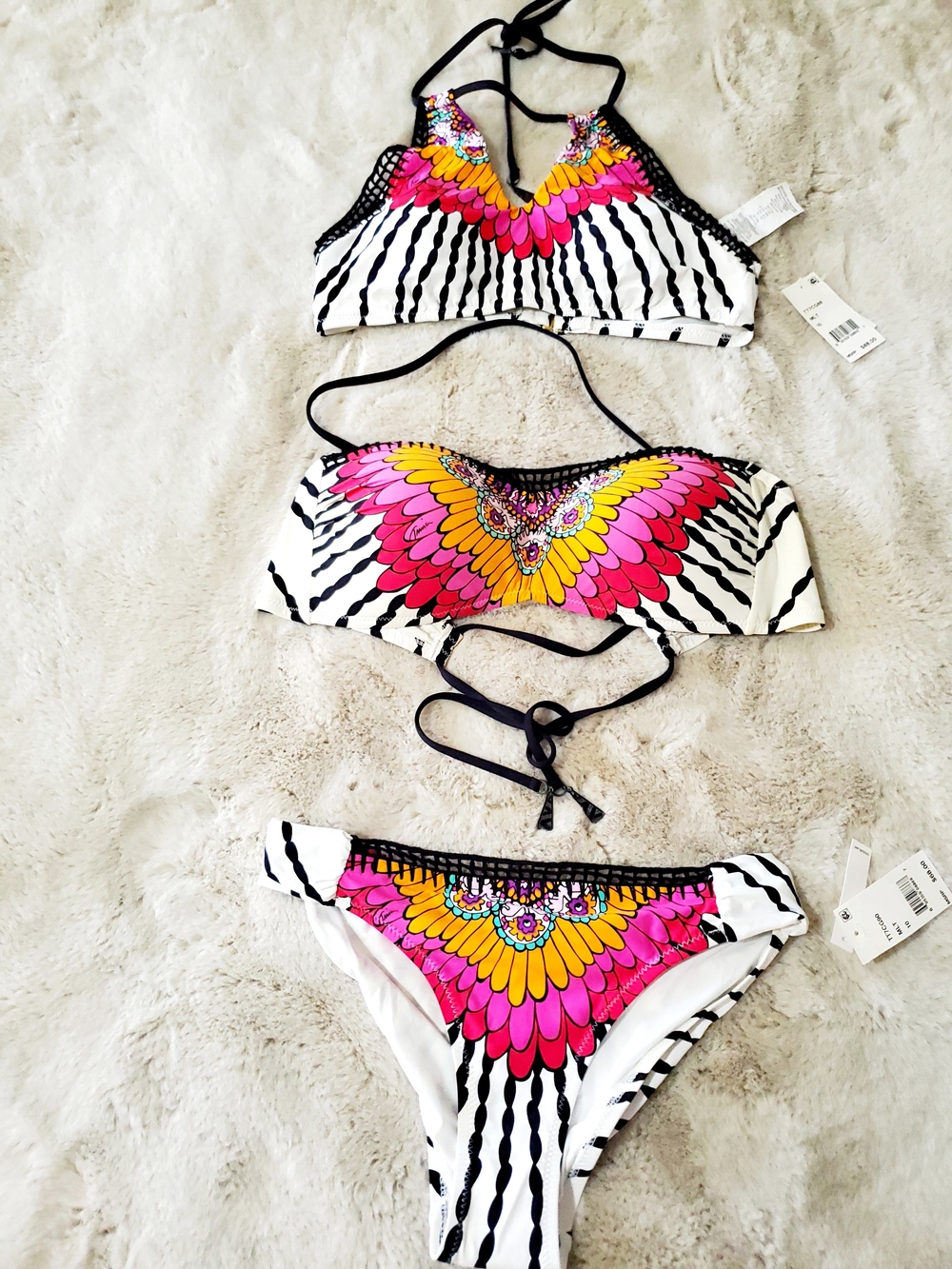 Trina Turk 3-Piece Bikini Set 2 Tops + Bottom 2 NWT & EUC Resort Swim Size 10